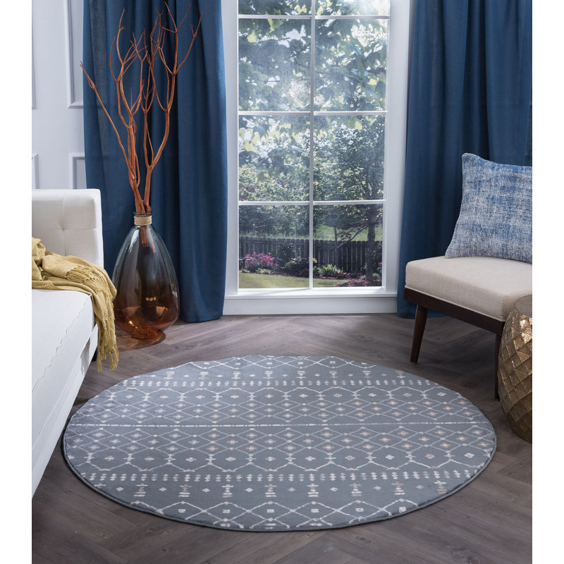 Tapis gris foncé Modern Farmhouse, Rond 7 pi 10 po