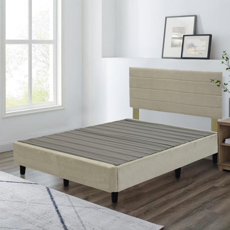 Lit plateforme tapissier Tibbie, Beige, Simple