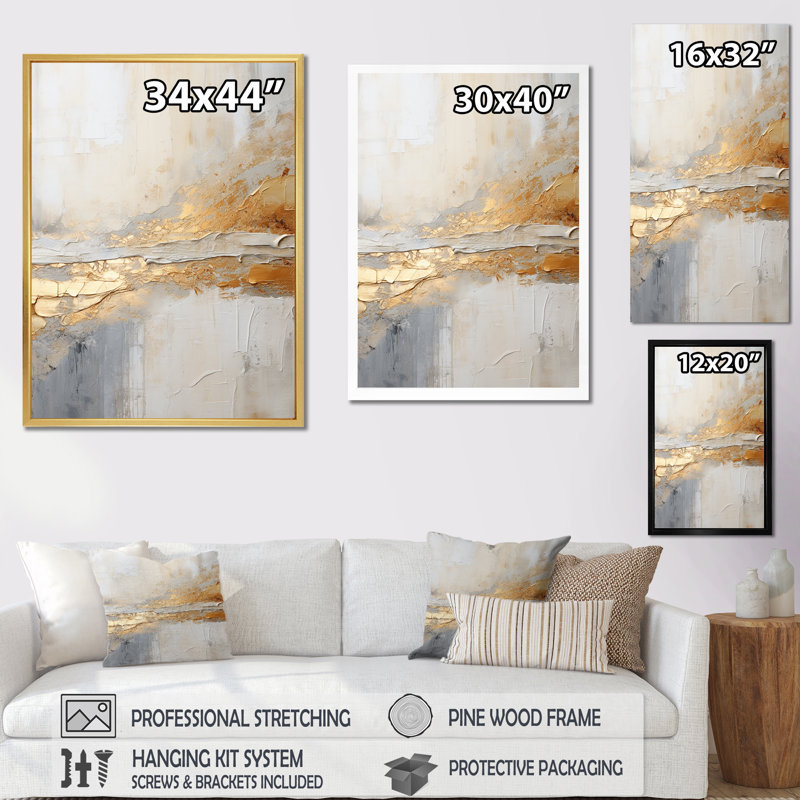 Art abstrait doré et beige fusion I - plage côtière, Toile tendue, H 20 po x l 12 po x P 1 po