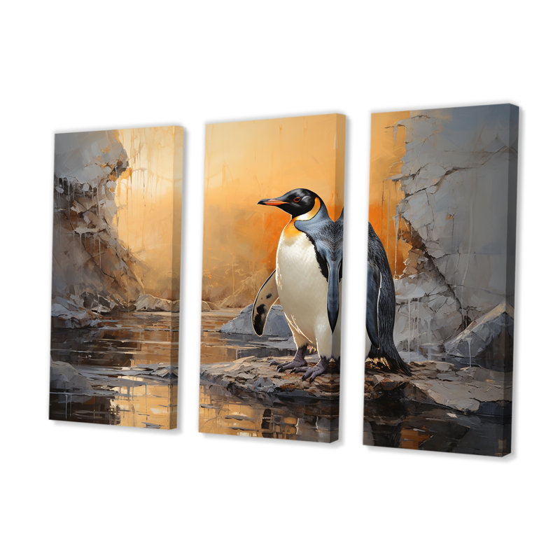 «Penguin Elegance In Snow» - Ensemble de décoration murale pingouin, H 40 po x l 60 po