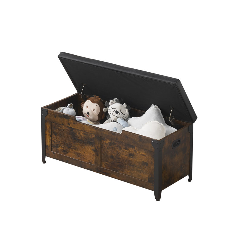 Coffre de rangement en bois, banc de rangement de hall d'entrée avec charnières de sécurité et poignées latérales pour le hall d'entrée et le salon, brun rustique