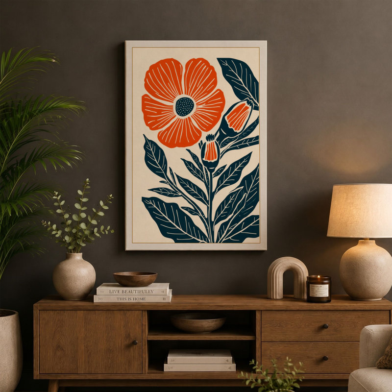 Bloom in Blue Botanical - Wrapped Canvas, 24x16 - 61.0 x 40.6 cm, Ochre Border