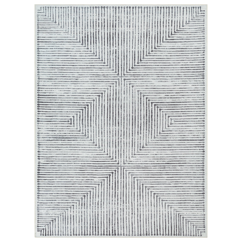 Washable Non-Slip Modern Rug - Ivory / Black - Entryway, Hallway, Bathroom, and Kitchen, Rectangle 6' x 8'