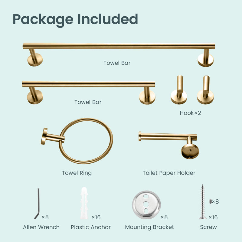6 - Piece Bathroom Hardware Set, Light Gold