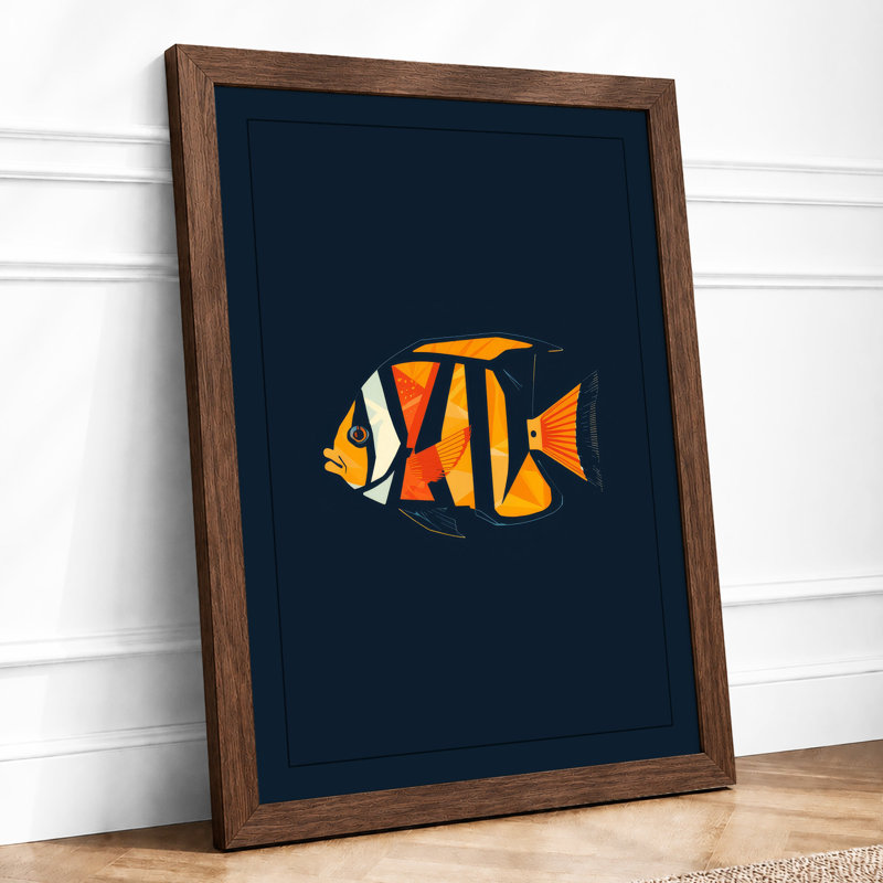 Geometric Fish Modern - Framed Print, A1 - 84.1 x 59.4 cm, Walnut