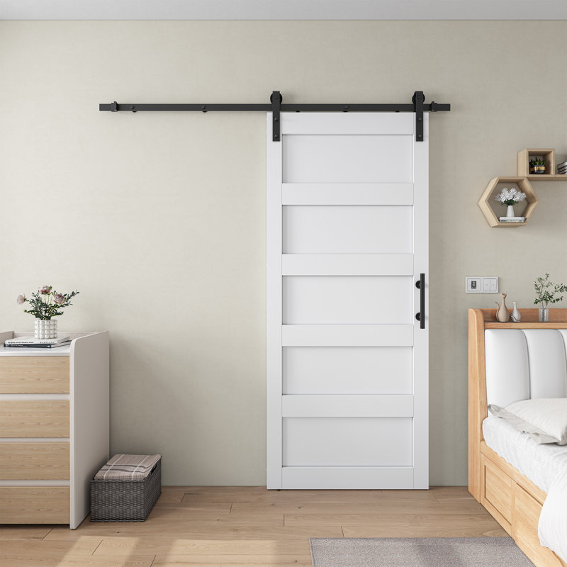 Porte de grange en bois manufacturé à 5 panneaux avec trousse de quincaillerie, 32 po x 84 po