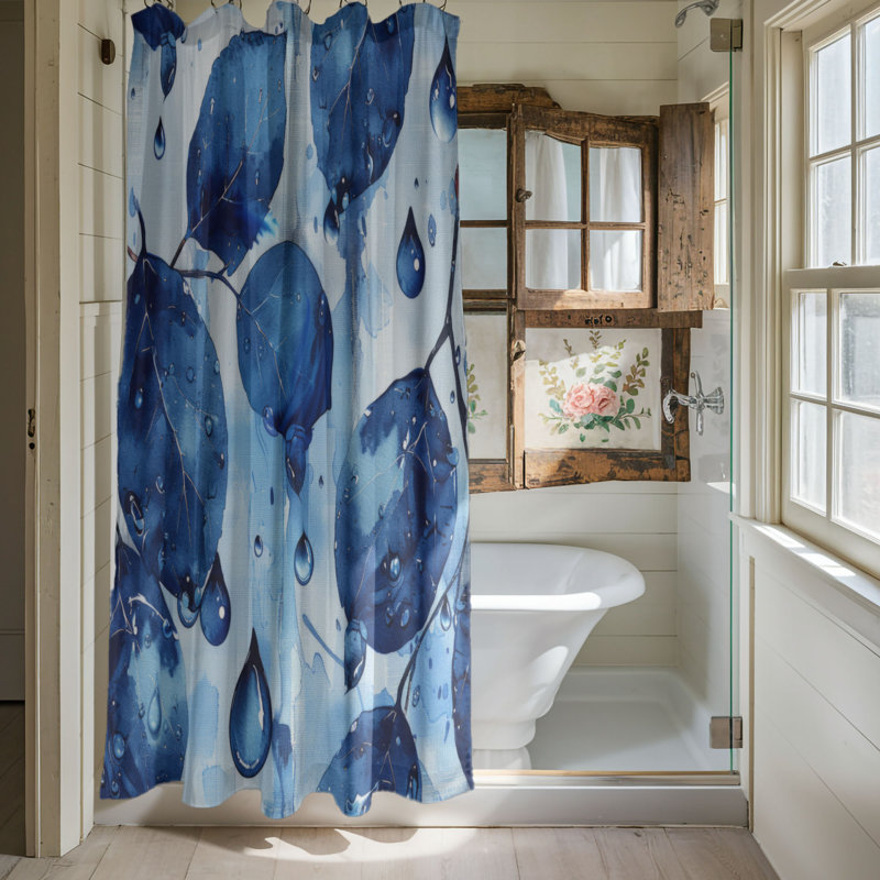Blue Raindrops - Rideau de douche Premium, H 74 po x l 71 po