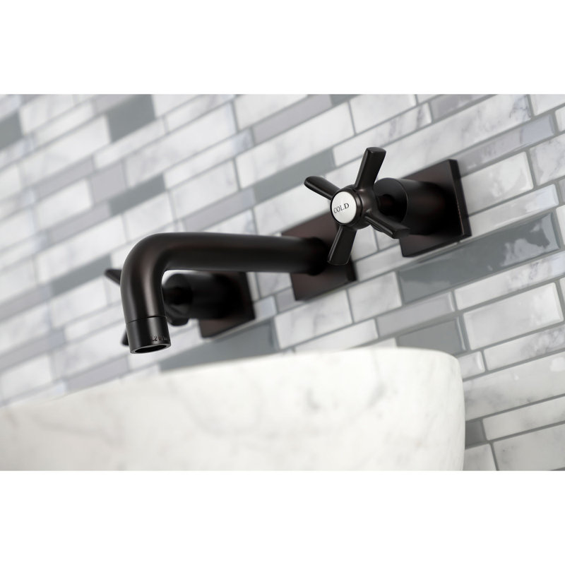 Kingston Brass Millennium Two-Handle 3-Hole Wall Mount Bathroom Faucet, Oil Rubbed Bronze, Cross