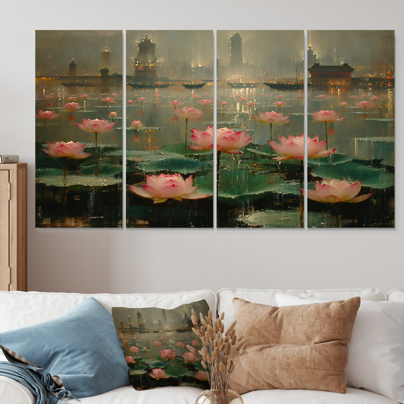 Alfred - Ensemble de 4 décorations murales Lotus, H 28 po x l 48 po