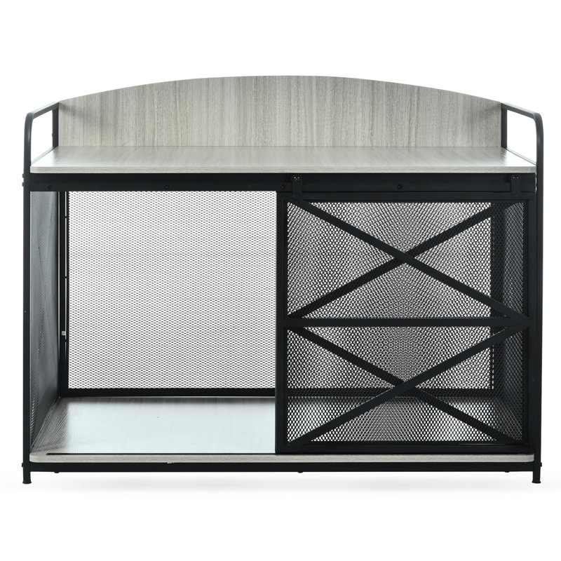 Style chenil pour chien gris - grande cage en bois pour chiens de taille moyenne, table de bout intérieure avec rangement et rangement coulissant pour meubles exclusifs, porte, convient aux chiens