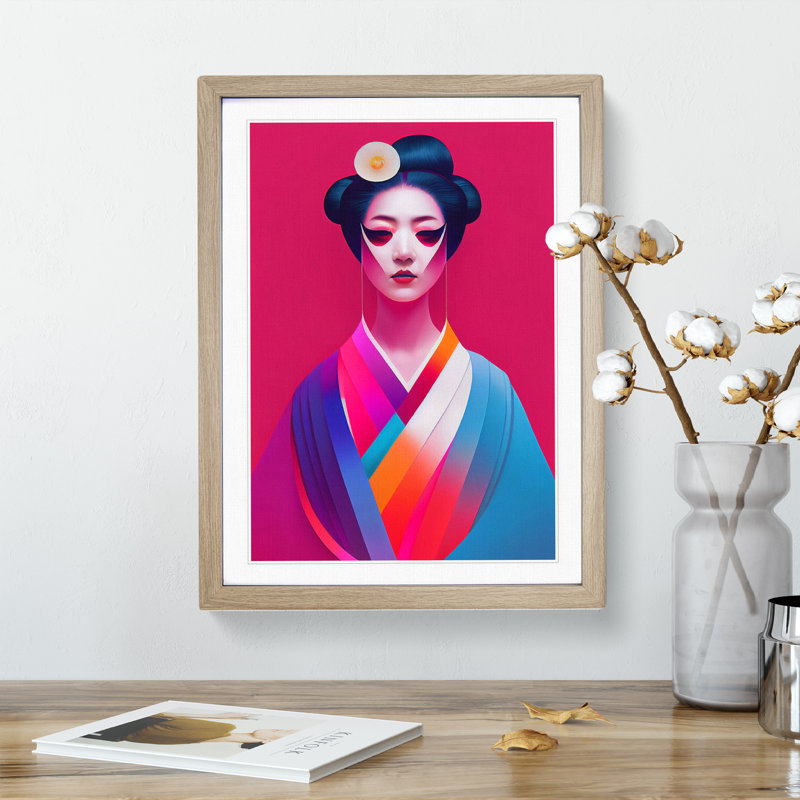 Geisha A Colour No.2 - Single Picture Frame Print, 64cm H x 46cm W x 2cm D, Oak