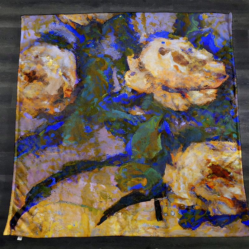 Throw Blanket, 68" W x 80" L, Floral/Abstract, Yellow/Green/Blue/Black