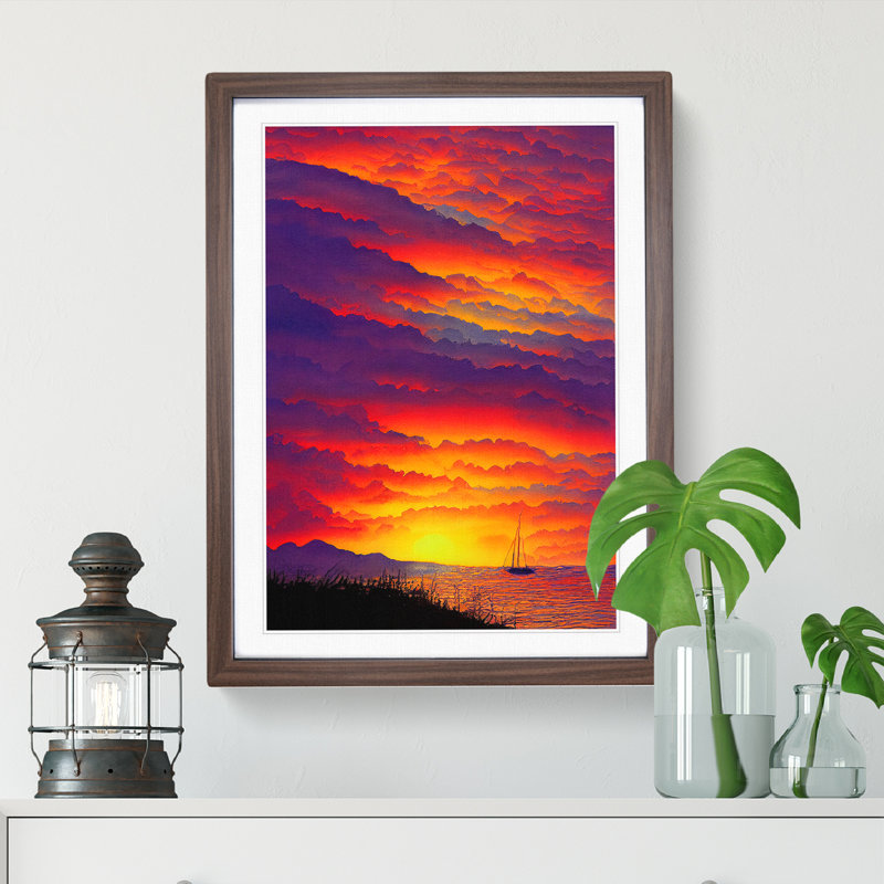 Sacred Ocean Sunset - Framed Print, 46cm H x 34cm W x 2cm D, Walnut