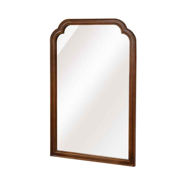 Black Walnut Color 20" X 30" Wood Frame Rounded Corner Decorative Mirror, For Bedroom, Bathroom, Living Room, Entryway