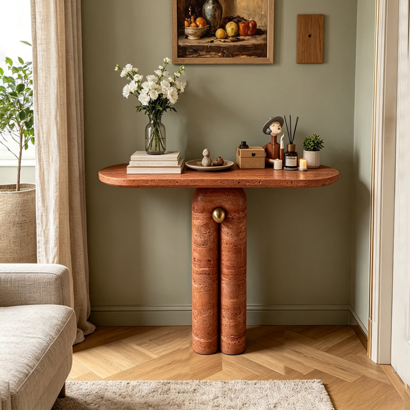 Table console en pierre naturelle Creative Art, Red-Brown, 33.46" H x 35.43" W x 13.78" D