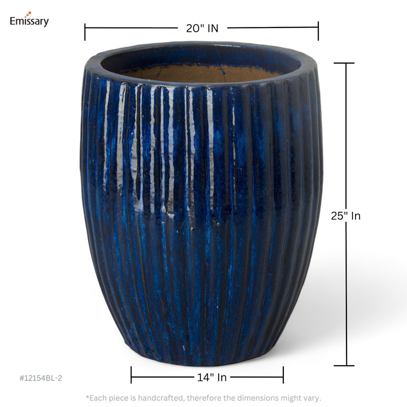 Hensler Handmade Ceramic Pot Planter, Blue, 25" H x 21" W x 21" D
