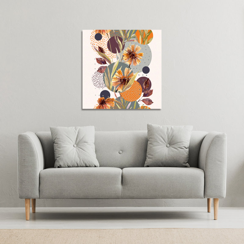 Orange Geometric With Flowers by Andrew Lee - Wrapped Canvas Print, 101cm H x 101cm W x 4cm D