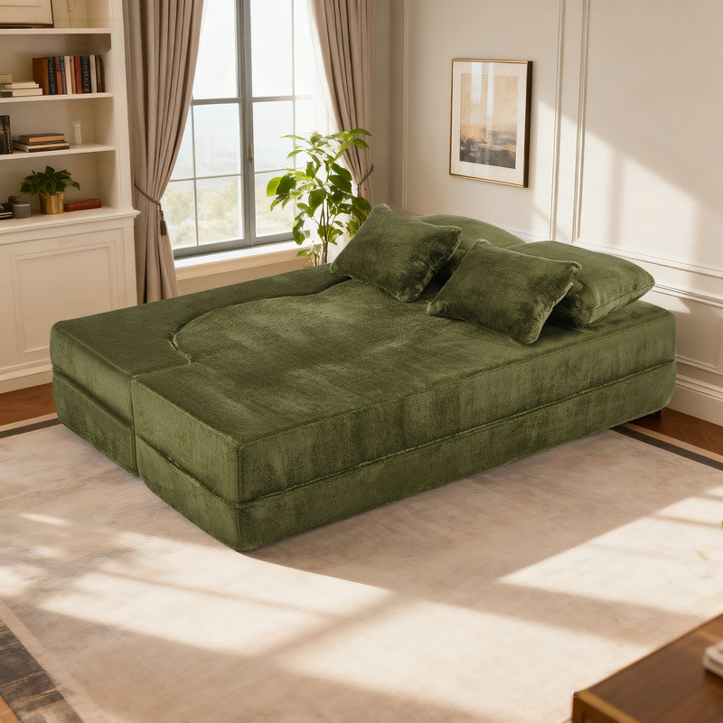 Canapé-lit en chenille Boneless, grand, futon pliable en mousse à haute densité, Vert