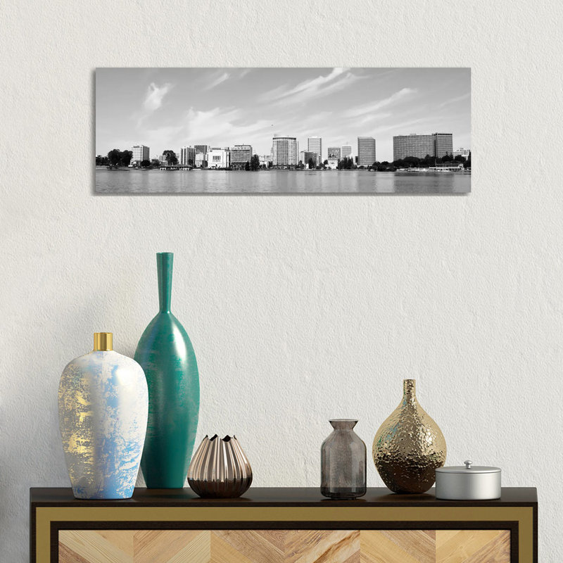 Oakland Panoramic Skyline Cityscape (Black & White) - Wrapped Canvas Panoramic Print, 30.48 cm H x 91.44 cm W x 1.91 cm D