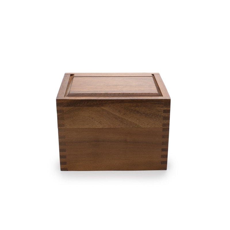 Acacia Wood Recipe Box With Divider Tabs, 2 Compartment, Single