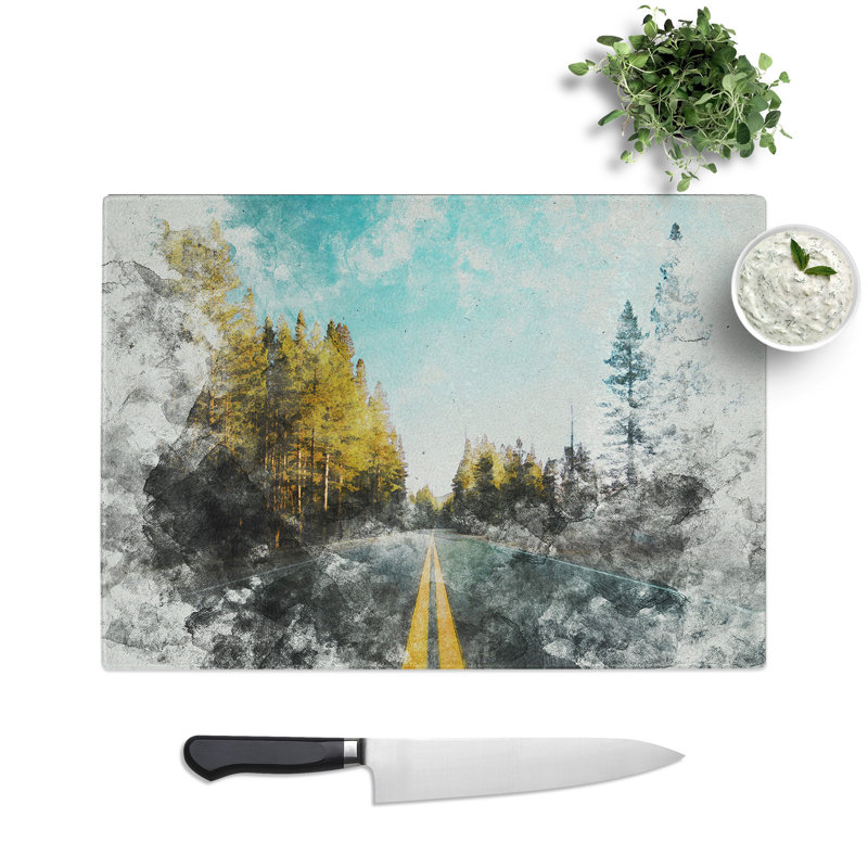 Road Through Yosemite National Park Watercolour Chopping Board, 0.4cm H x 20cm W x 28.5cm L