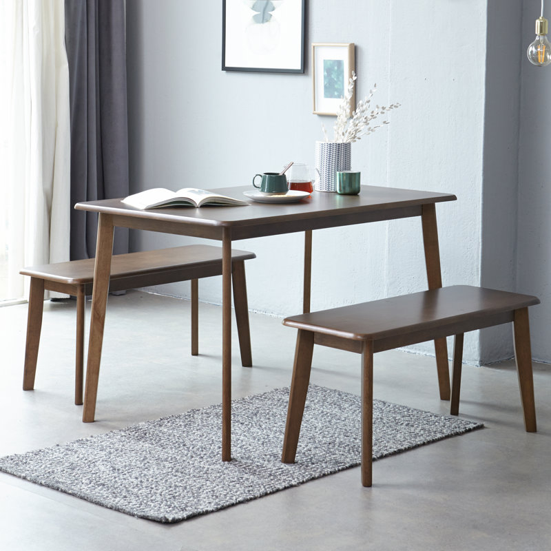 Rowley 4 - Person Rubberwood Solid Wood Modern Dining Table Set, Walnut