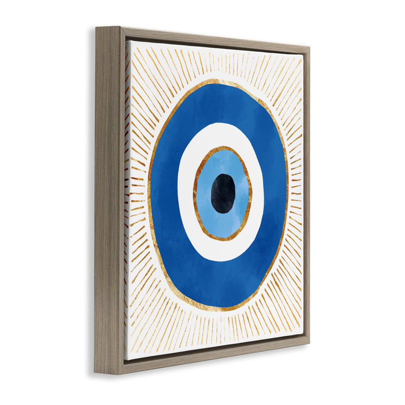 Rayons rayés «Evil Eye», H 18 po x l 18 po, Cadre flottant orme Montalcino