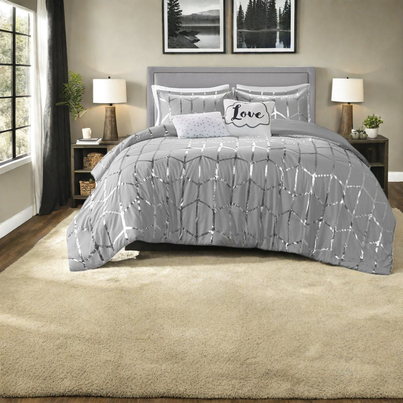 Ensemble de literie gris élégant en polyester ultra-doux de style moderne pour le confort de la chambre à coucher