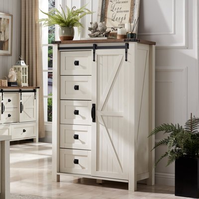 Charithra 5-Drawer Chest with Sliding Barn Door