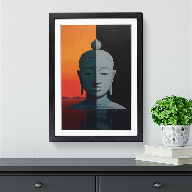 Buddha Minimalism Art - Framed Print, 34cm H x 25cm W x 2cm D, Black