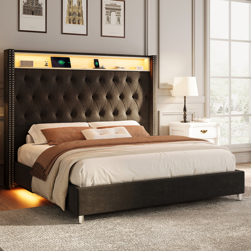 Ashaya Upholstered Wingback Storage Bed, Queen, Black