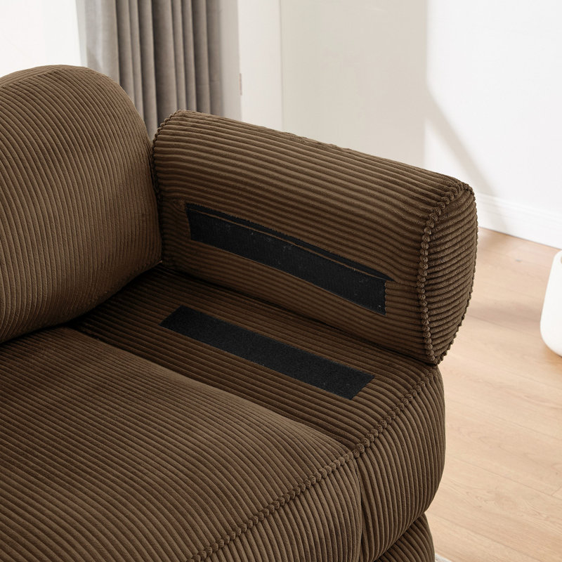 Canapé sans accoudoirs en velours côtelé avec 1 coussin, Velours côtelé brun