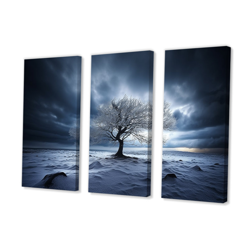 Photographie noir et blanc arbre d'hiver - ensemble d'art mural arbre, H 32 po x l 48 po x P 1 po