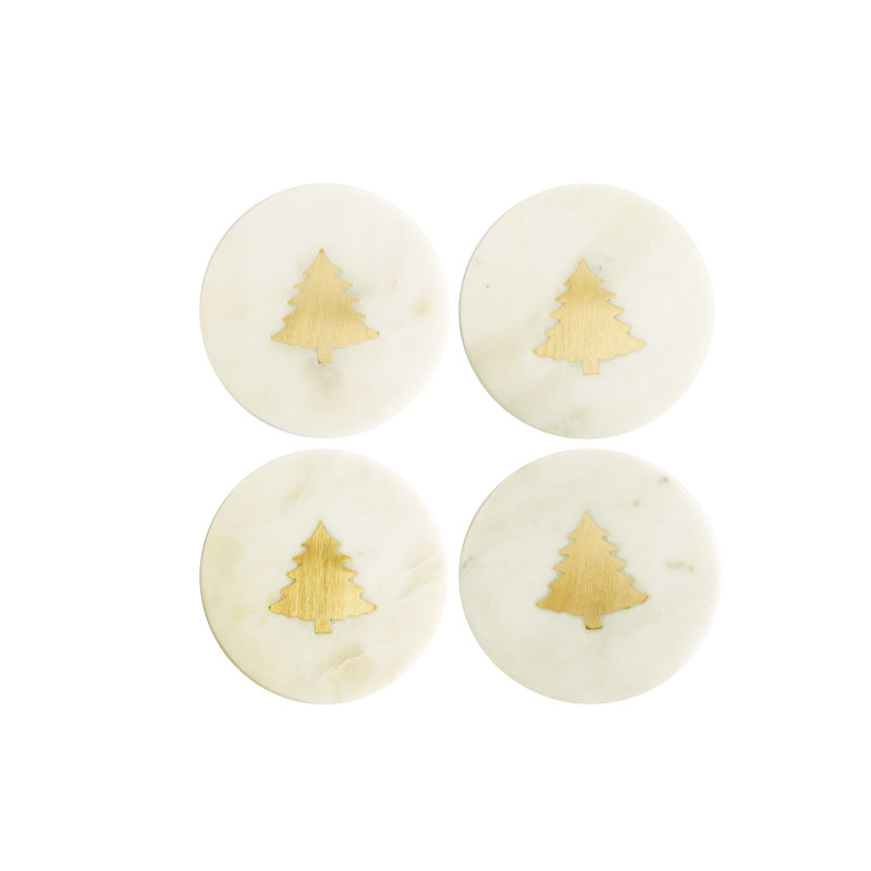 Round Marble Coasters With Brass Tree Inlay
