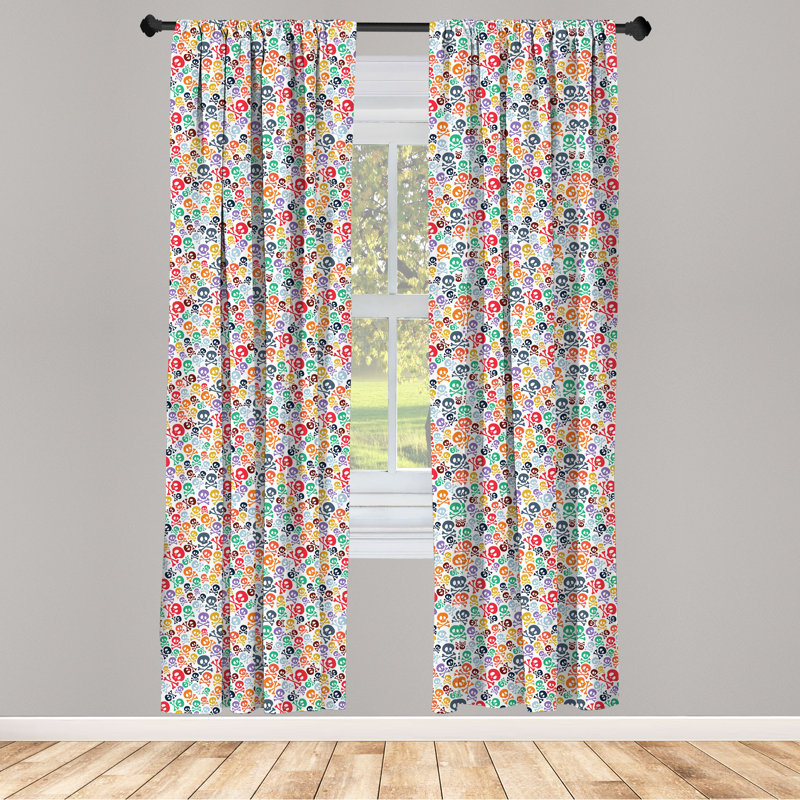 Skull Semi-Sheer Rod Pocket Curtain Panels, 28" x 84"