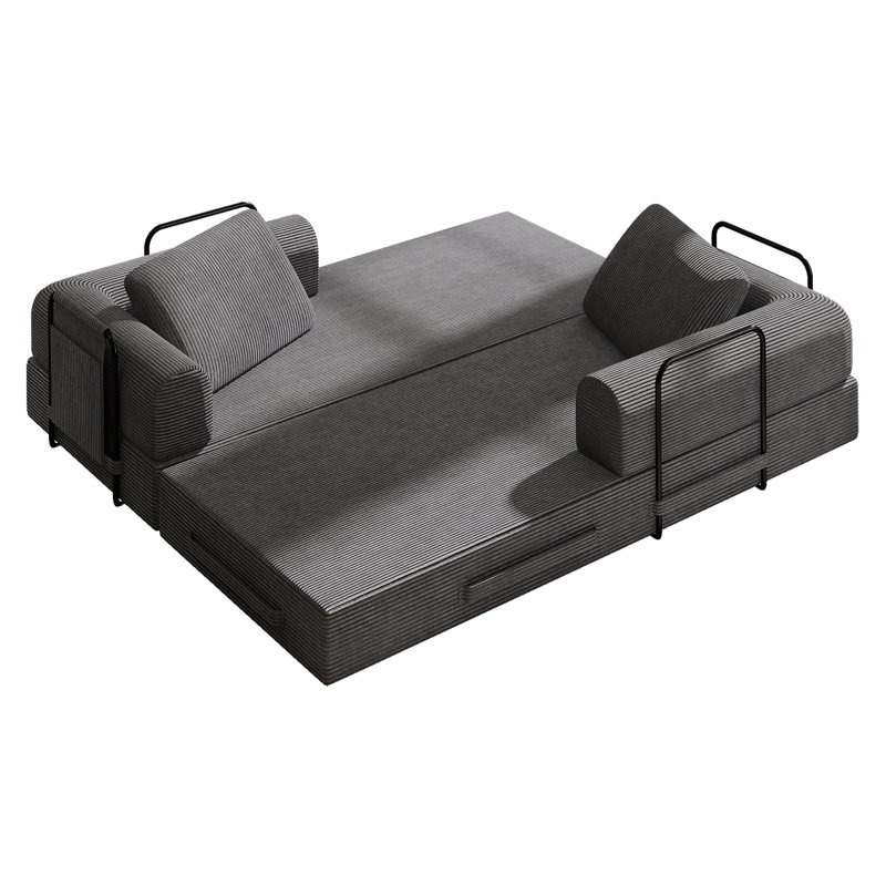 Canapé-lit convertible avec coussin cylindrique, canapé-lit pliant en velours côtelé avec cadre de forme fixe pour un salon, une chambre à coucher et un studio polyvalents.