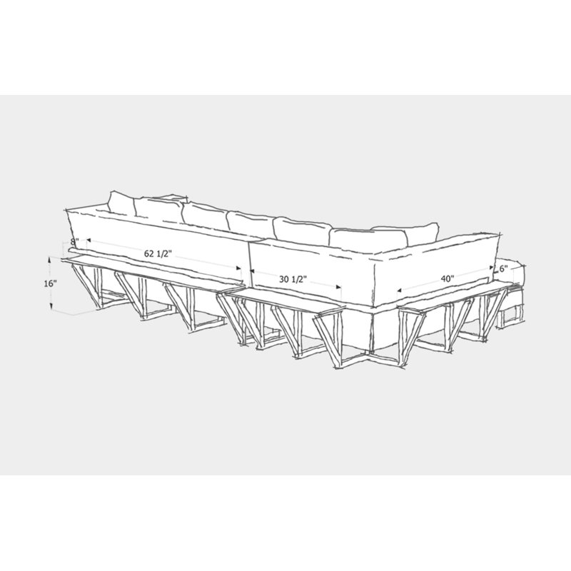 LRG Upholstered L-Shaped Sectional Left Hand Facing, Left and Back Side Trays, Solid Walnut, Flannel