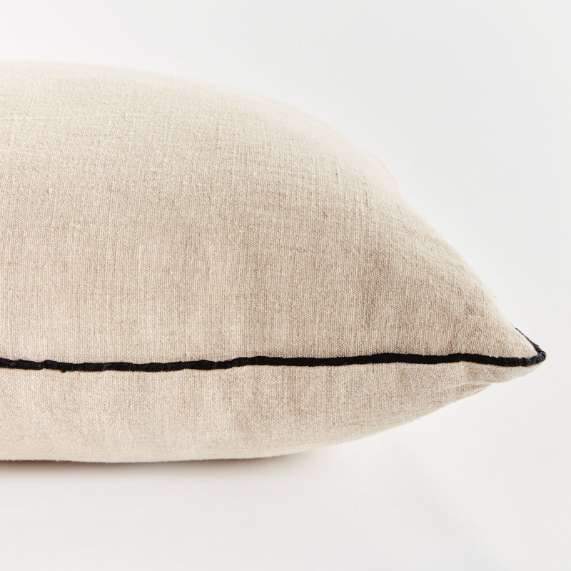 Elias Linen Rectangular Pillow Cover & Insert, Flax/Black, Rectangular 14"H x 20"W