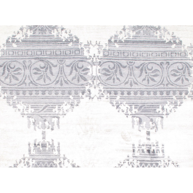 Tapis gris / argent en soie noué à la main Modern & Contemporary