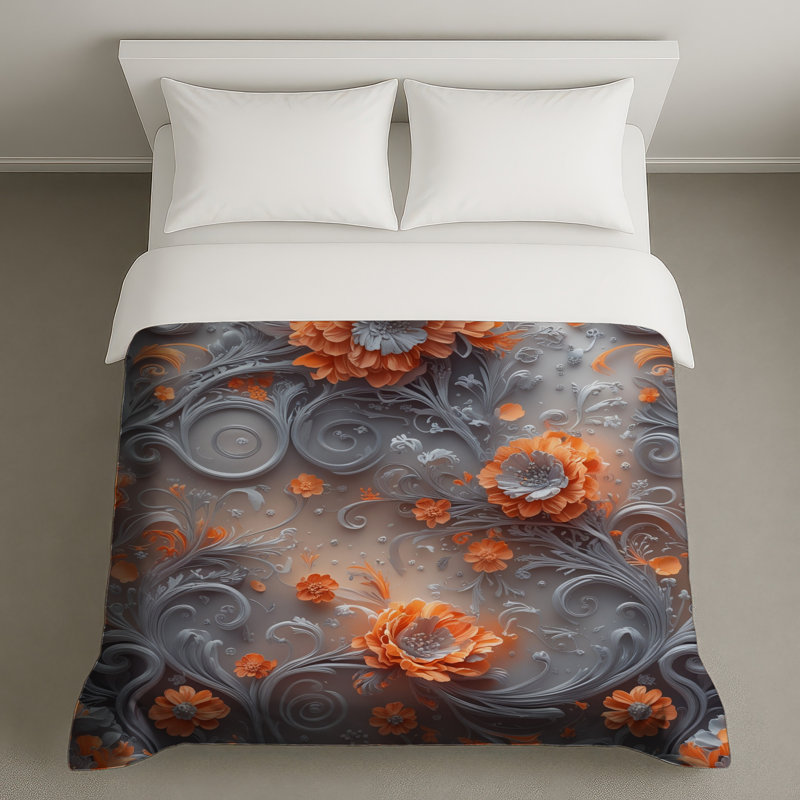 Intricate Floral Arrangement Duvet Covers, Lit simple