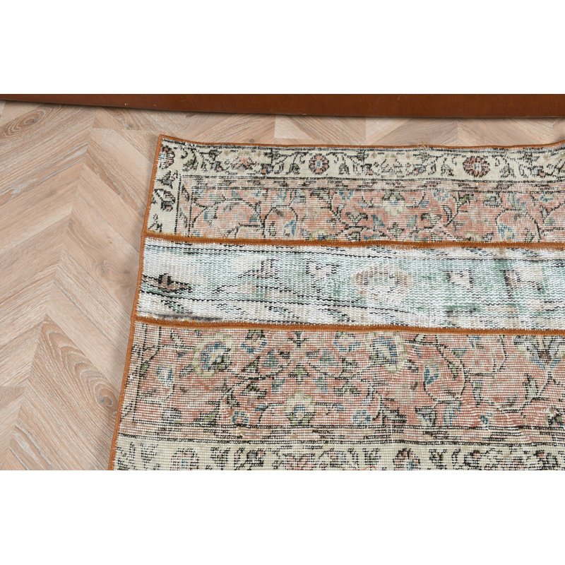 Petit tapis Oushak fait à la main avec motif patchwork de style rustique pour décoration florale