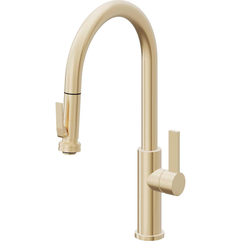 Corsano Pull Down Kitchen High Arc Spout Faucet with FB Series Handle, Satin Brass