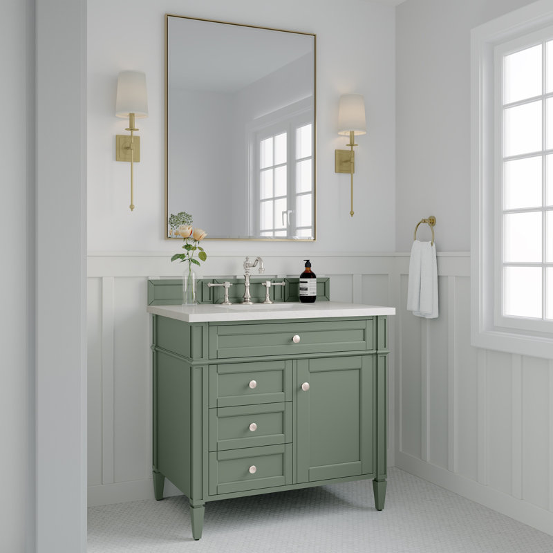 Brittany 36'' W Single Vanity, White Zeus, Smokey Celadon, 8" Widespread