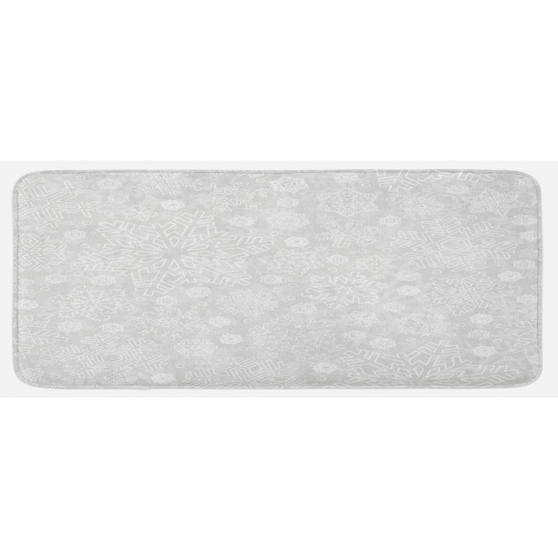 Tapis de cuisine gris et blanc saisonnier avec flocons de neige