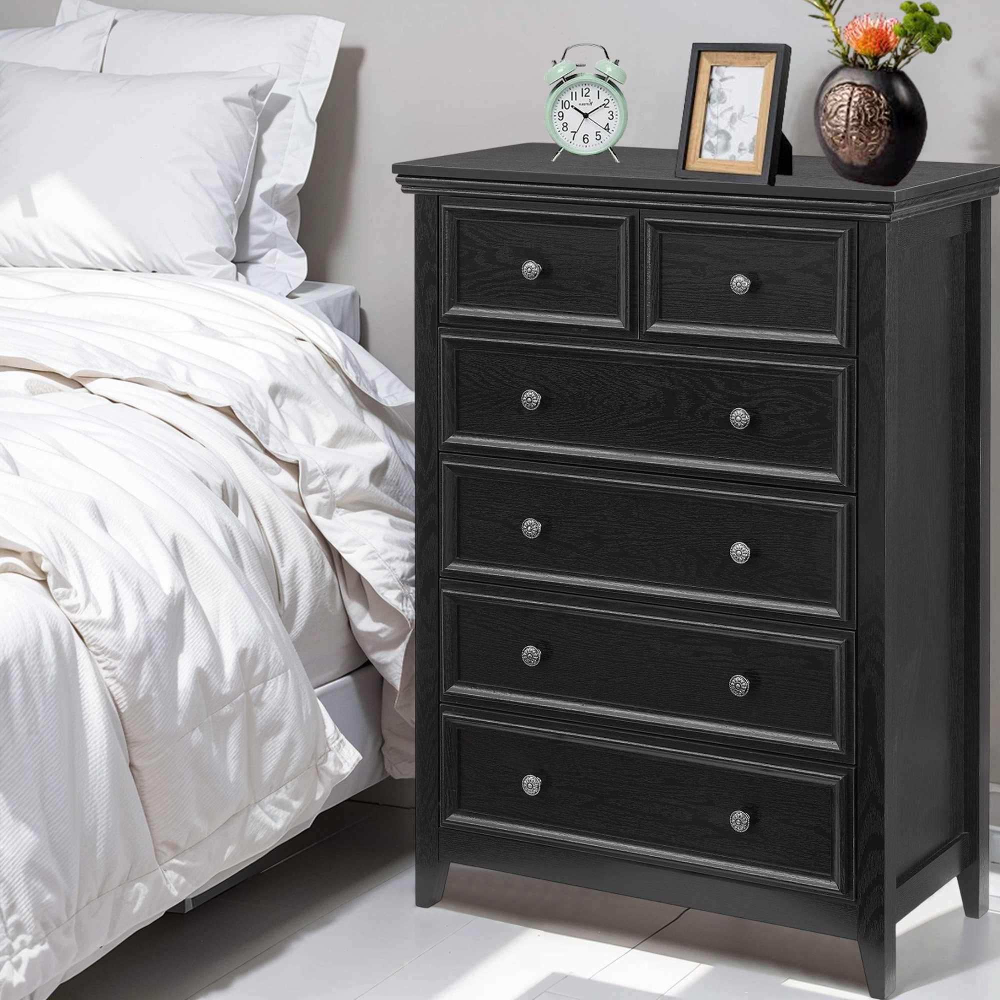 Winston Porter White Dresser With 6 Smooth Drawers - Sturdy Modern ...