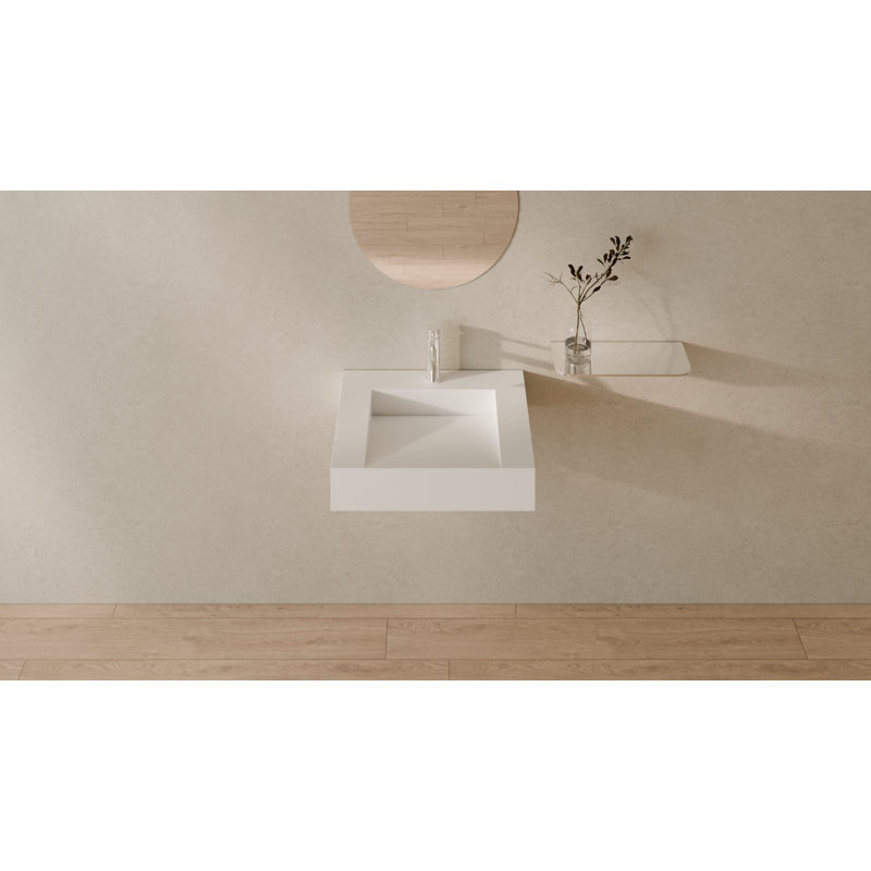 Badeloft 23.6" x 19.6" Square Stone Resin Wall Mounted Bathroom Sink WT-04-E-M in Matte White, Matte White