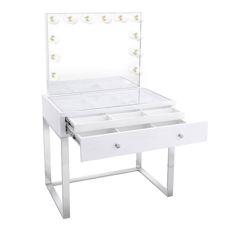 Coiffeuse avec miroir à DEL Nich, bureau de maquillage avec miroir lumineux et tiroir 