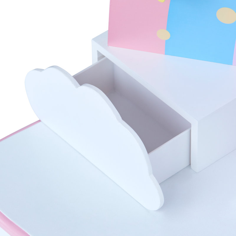 Aelicia Rainbow Unicorn Kids Vanity Table & Stool with Mirror