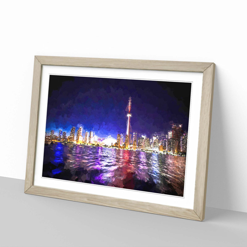 Toronto Skyline in Canada in Abstract - Picture Frame Graphic Art Print, 35cm H x 50cm W x 2cm D, Oak