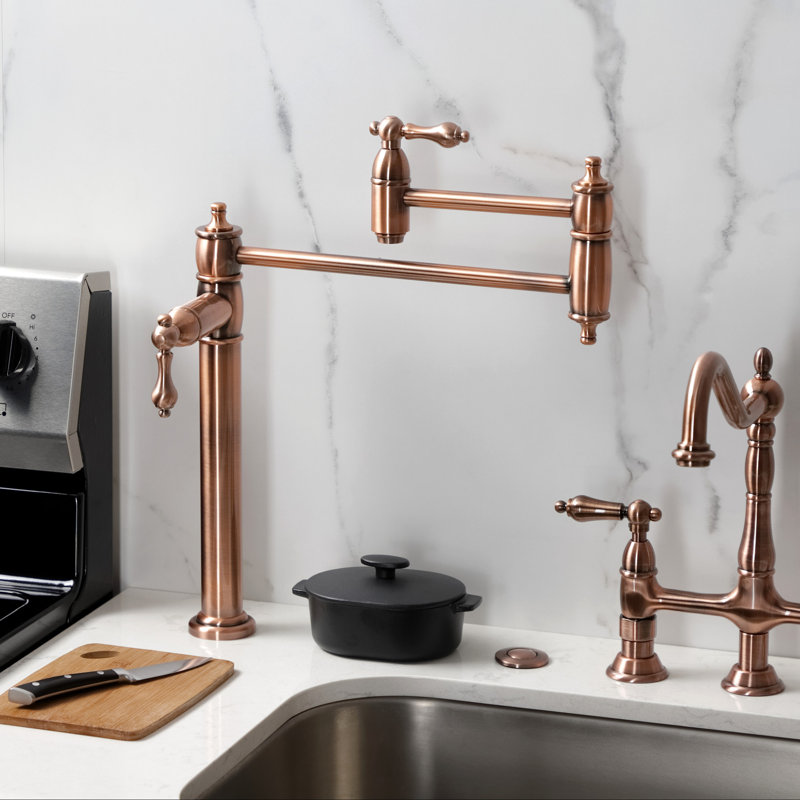 Kingston Brass Restoration Two-Handle 1-Hole Deck Mount Pot Filler Faucet, Antique Copper